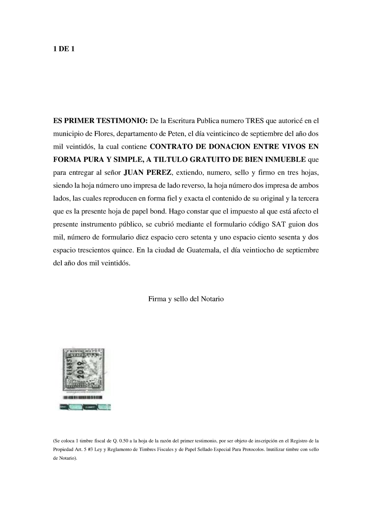 Razón De Testimonio O Primer Testimonio 1 De 1 Es Primer Testimonio De La Escritura Publica 9548