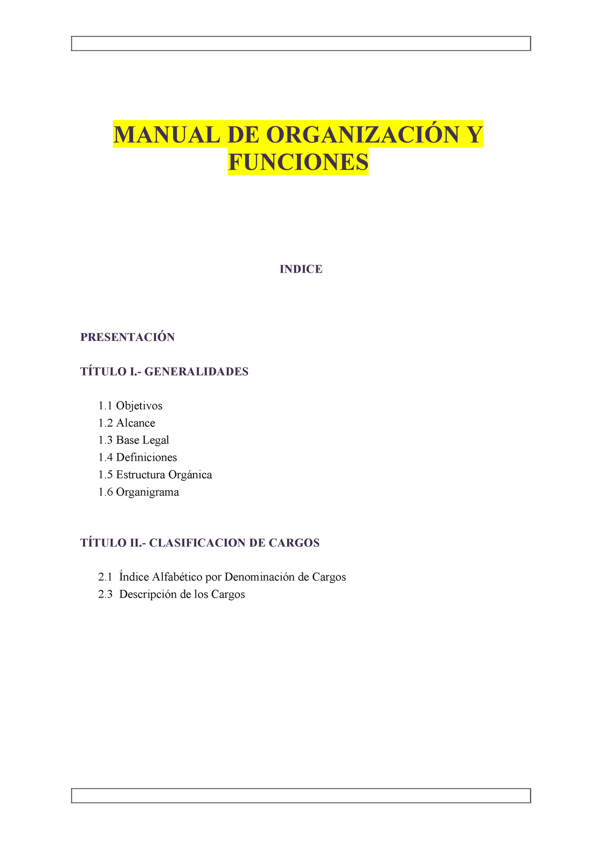 Manual De Organizacion Y Funciones MOF - MANUAL DE ORGANIZACIÓN Y ...