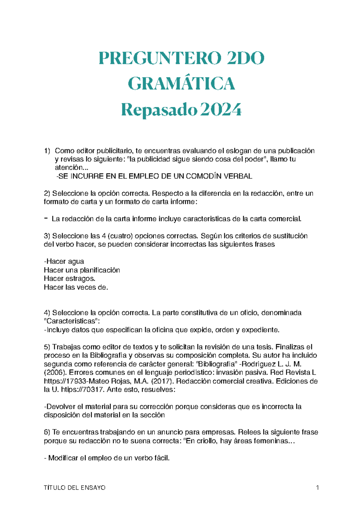 Preguntero 2 GramáTICA - PREGUNTERO 2DO GRAMÁTICA Repasado 2024 Como ...