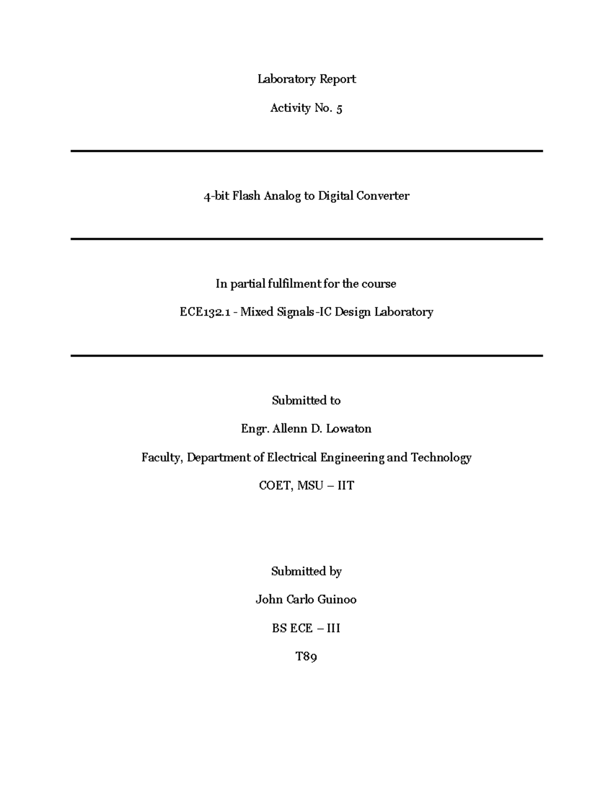 4bit Flash ADC Laboratory Report Activity No. 5 4bit Flash Analog