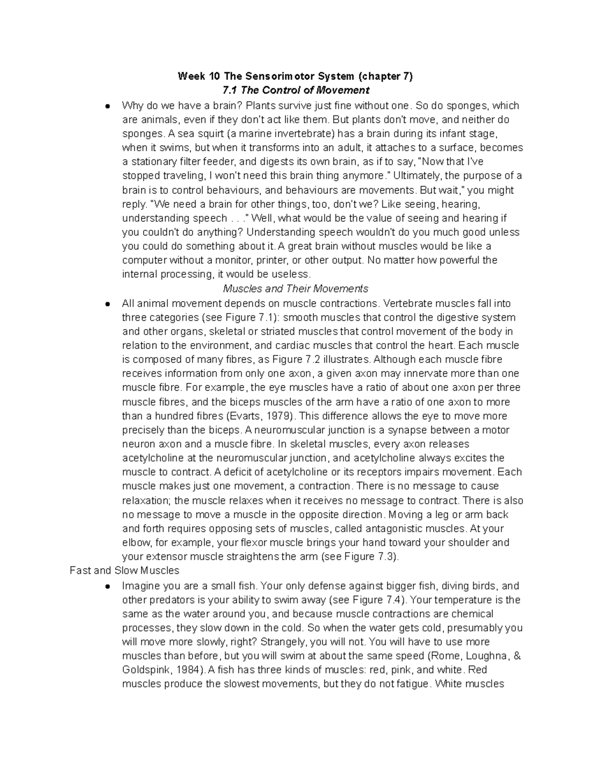 PSY202 Week 10 The Sensorimotor System Notes Week 10 The Sensorimotor