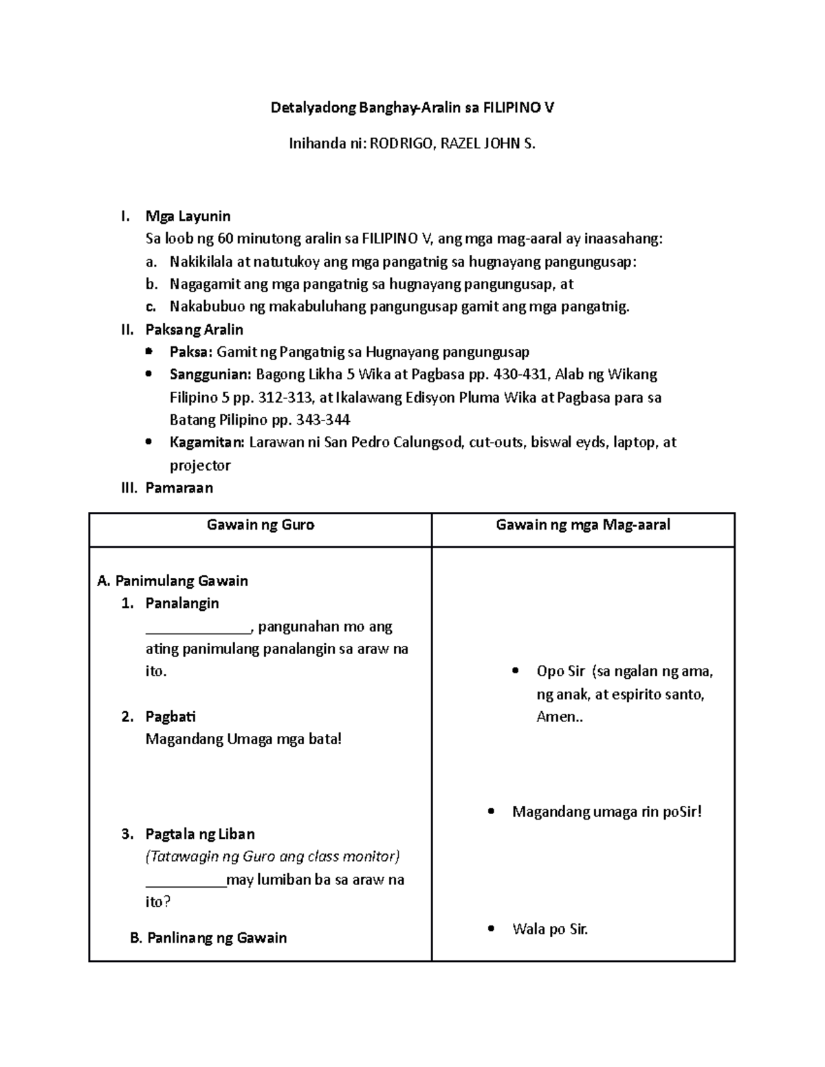 Pagfil DLP2 - Lesson plan - Detalyadong Banghay-Aralin sa FILIPINO V ...