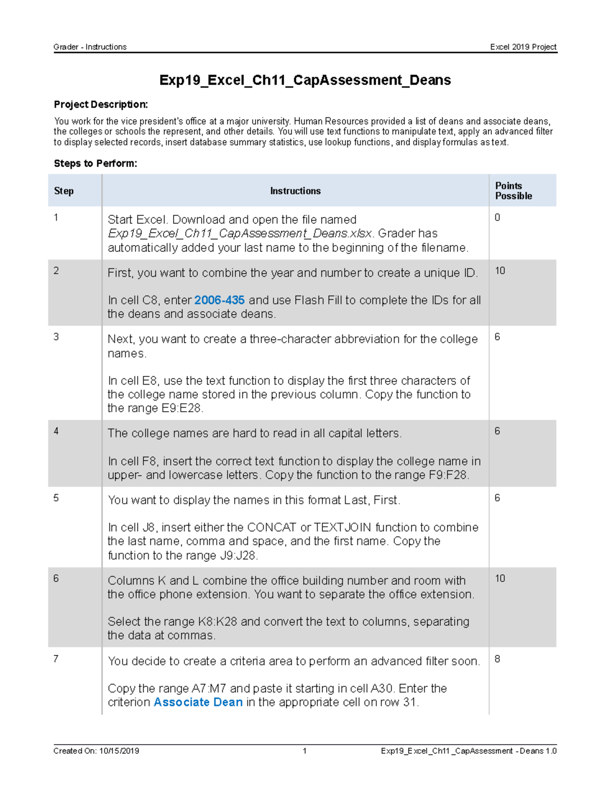 Exp19 Excel Ch11 Cap Assessment Deans Instructions Grader