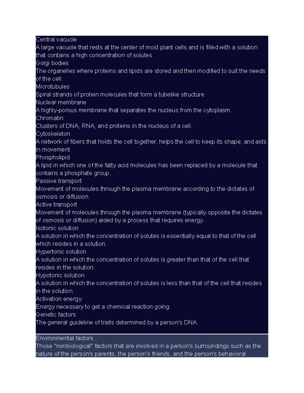 Central vacuole - vocab - Central vacuole A large vacuole that rests at ...