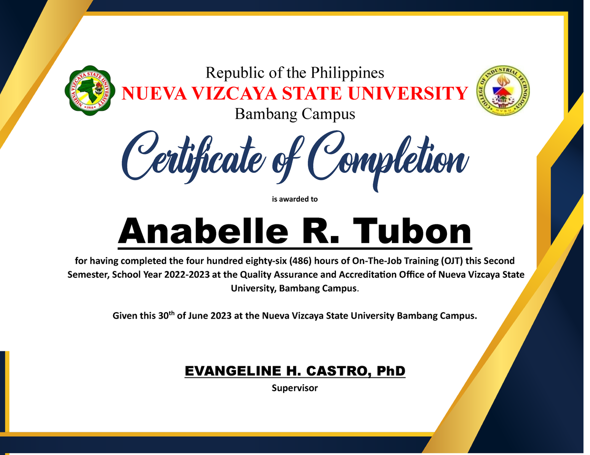 Certfinal - ajdsldbaksd - NUEVA VIZCAYA STATE UNIVERSITY Bambang Campus ...