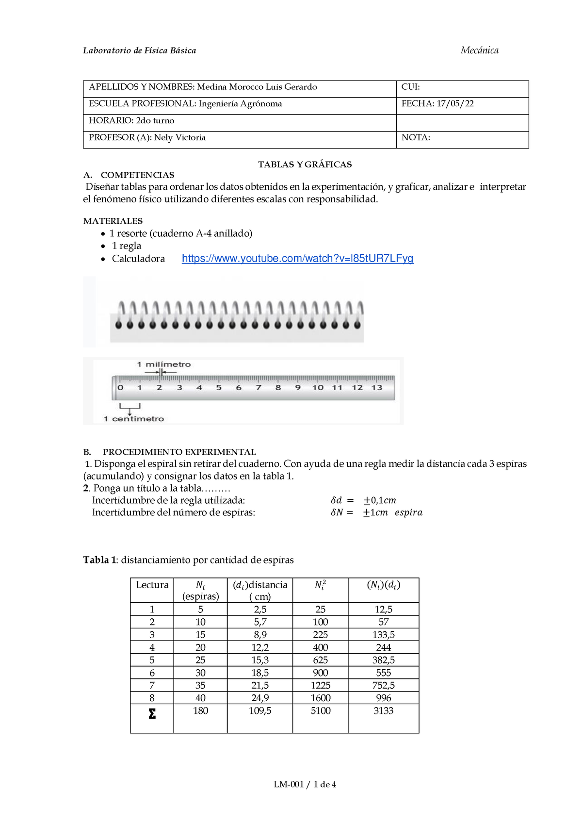 Tarea Completa De Fisica - APELLIDOS Y NOMBRES: Medina Morocco Luis ...