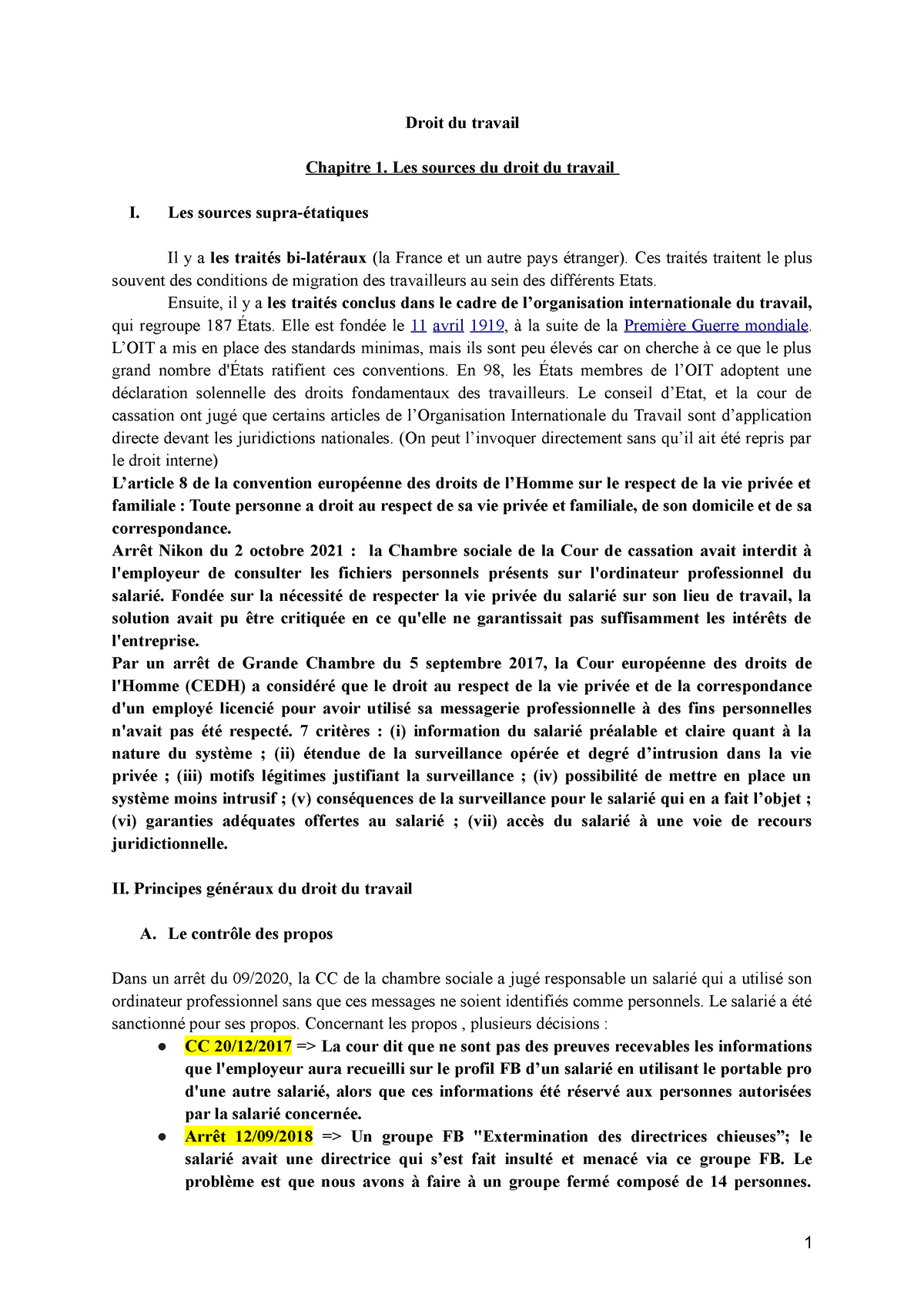 sujet de dissertation droit du travail