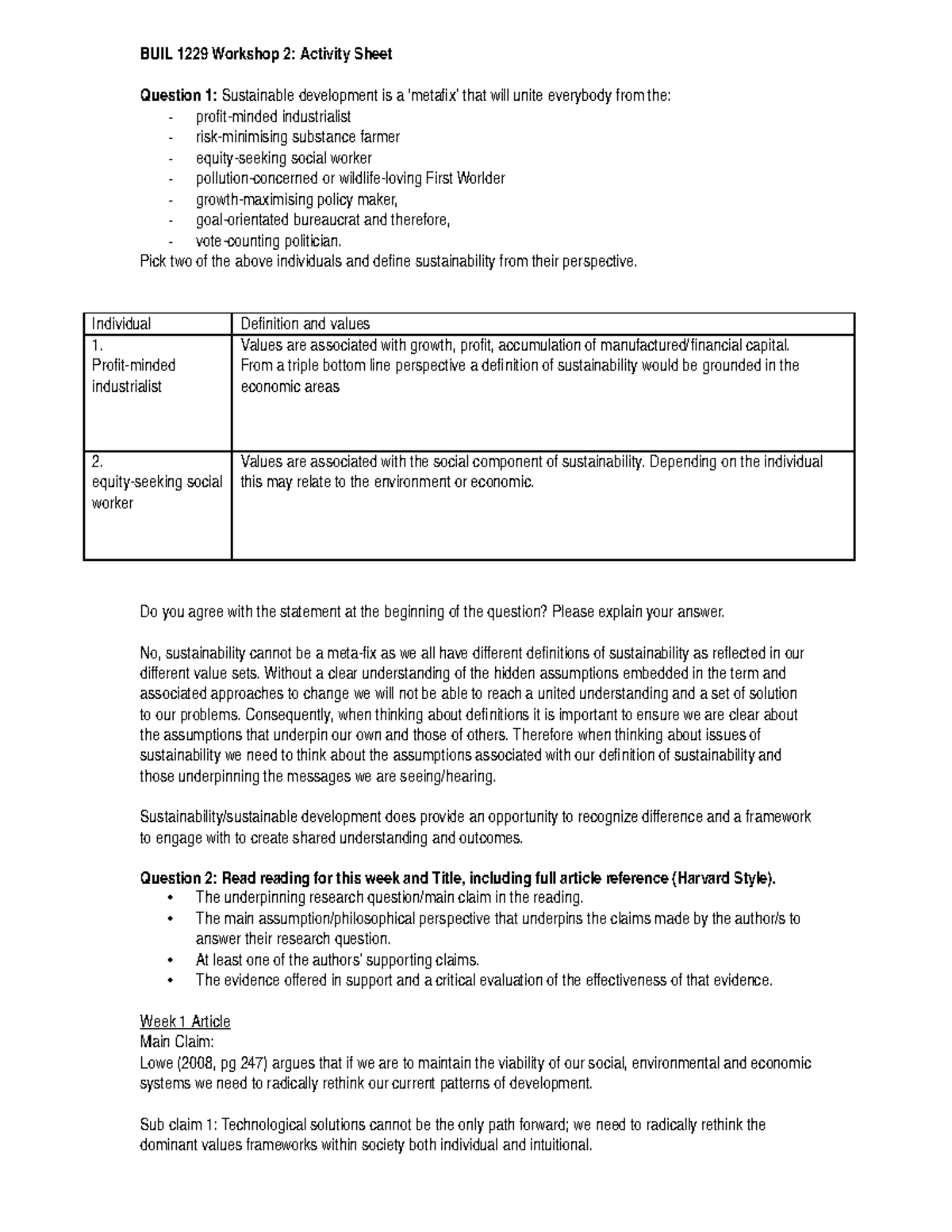 Managing for Sustainability - BUIL 1229 Workshop 2: Activity Sheet ...