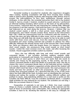 Elements OF Remedial Reading - TASK 1. Why do you think the elements ...