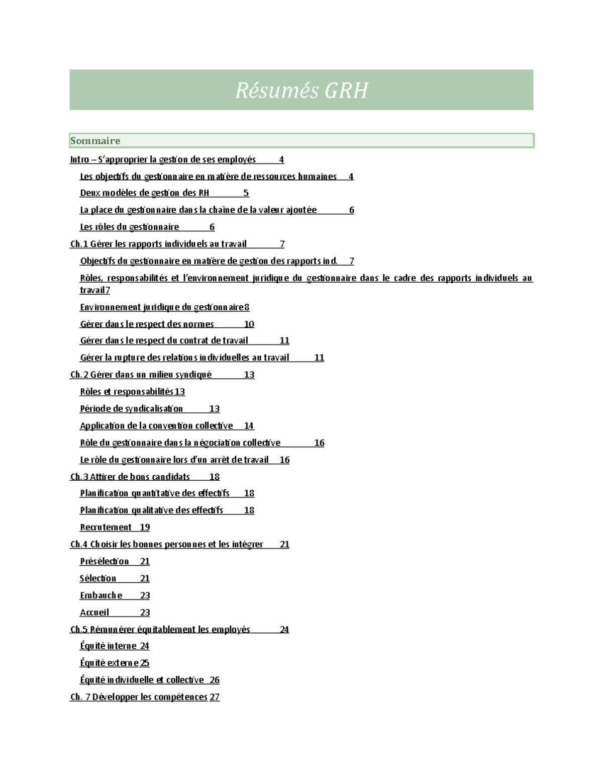 Résumés GRH - Notes De Cours Gestion Des Opération Logistique - Résumés ...