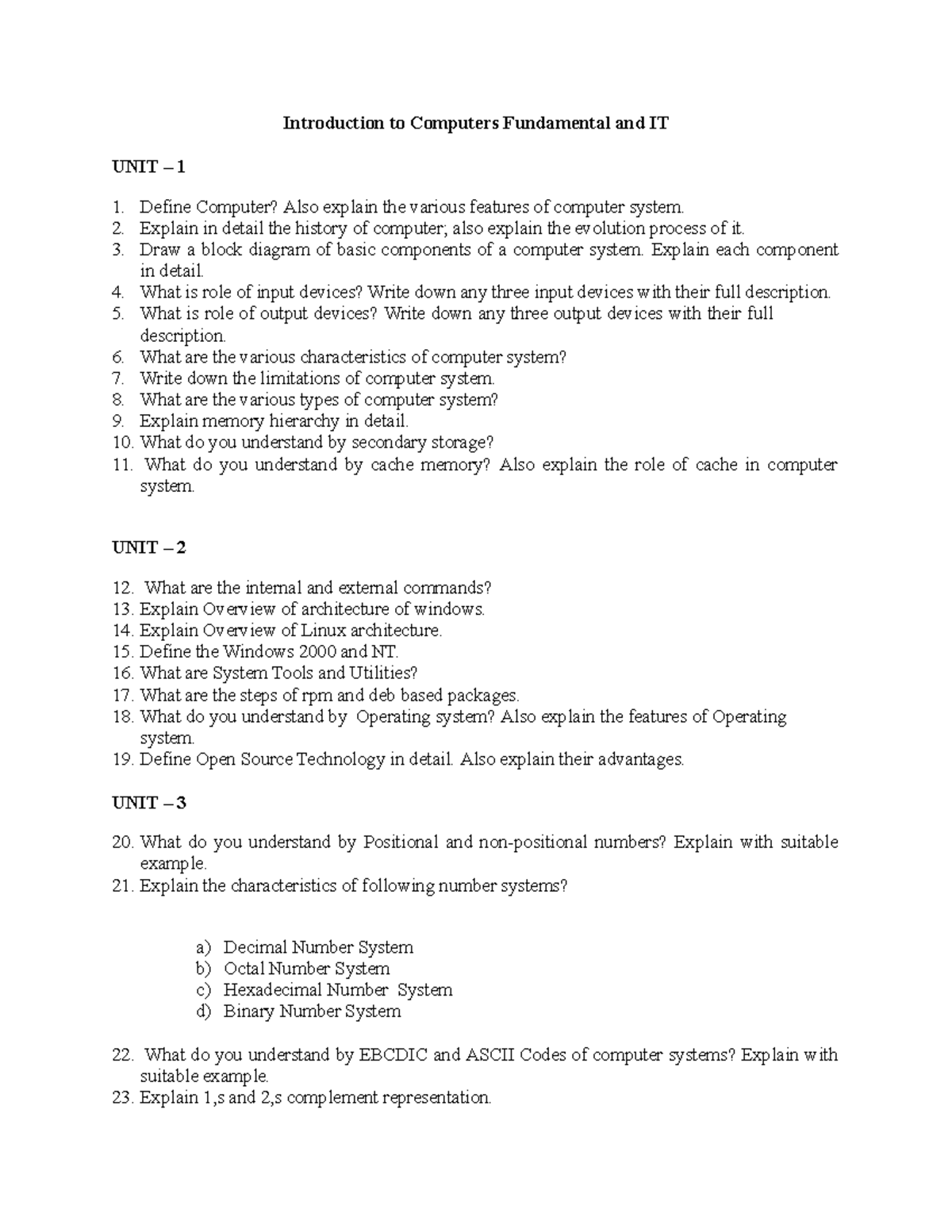 Computers Fundamental and IT Question Bank - Introduction to Computers ...