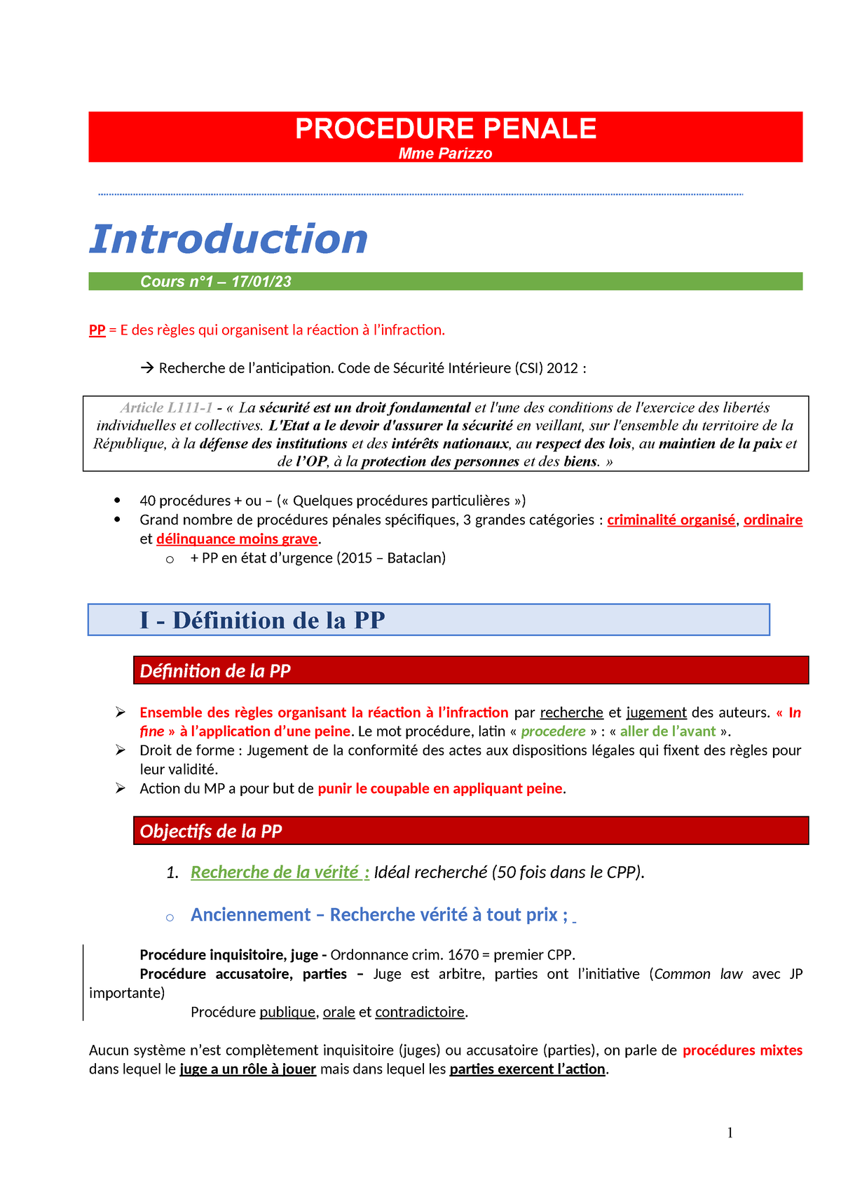 (CM) Procédure Pénale - Binksaaa - PROCEDURE PENALE Mme Parizzo ...