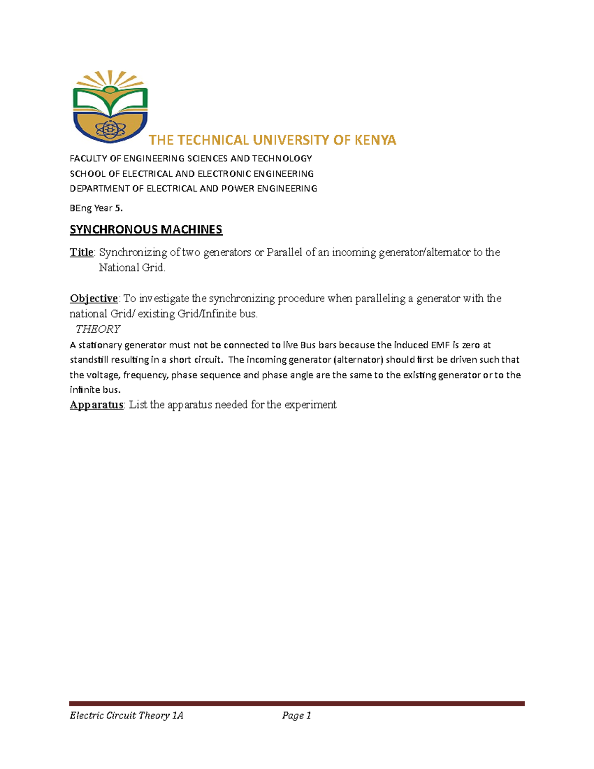Synchronization Of Generator And Grid The Technical University Of Synchronization Of Generator And Grid The Technical University Of