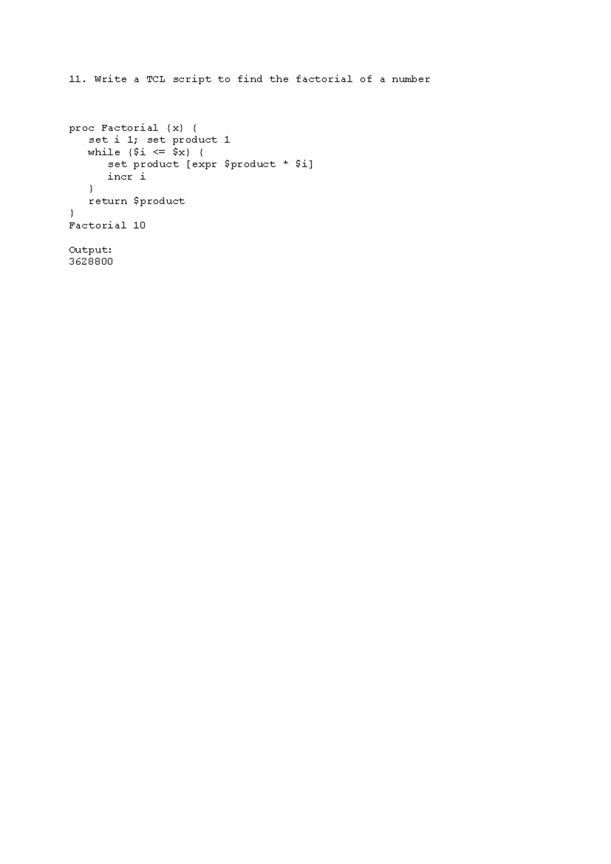 Tcl - tcl notes - Write a TCL script to find the factorial of a number ...