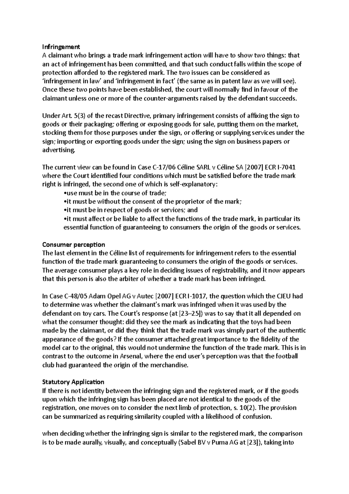IP - Infringement assessment - Infringement A claimant who brings a ...