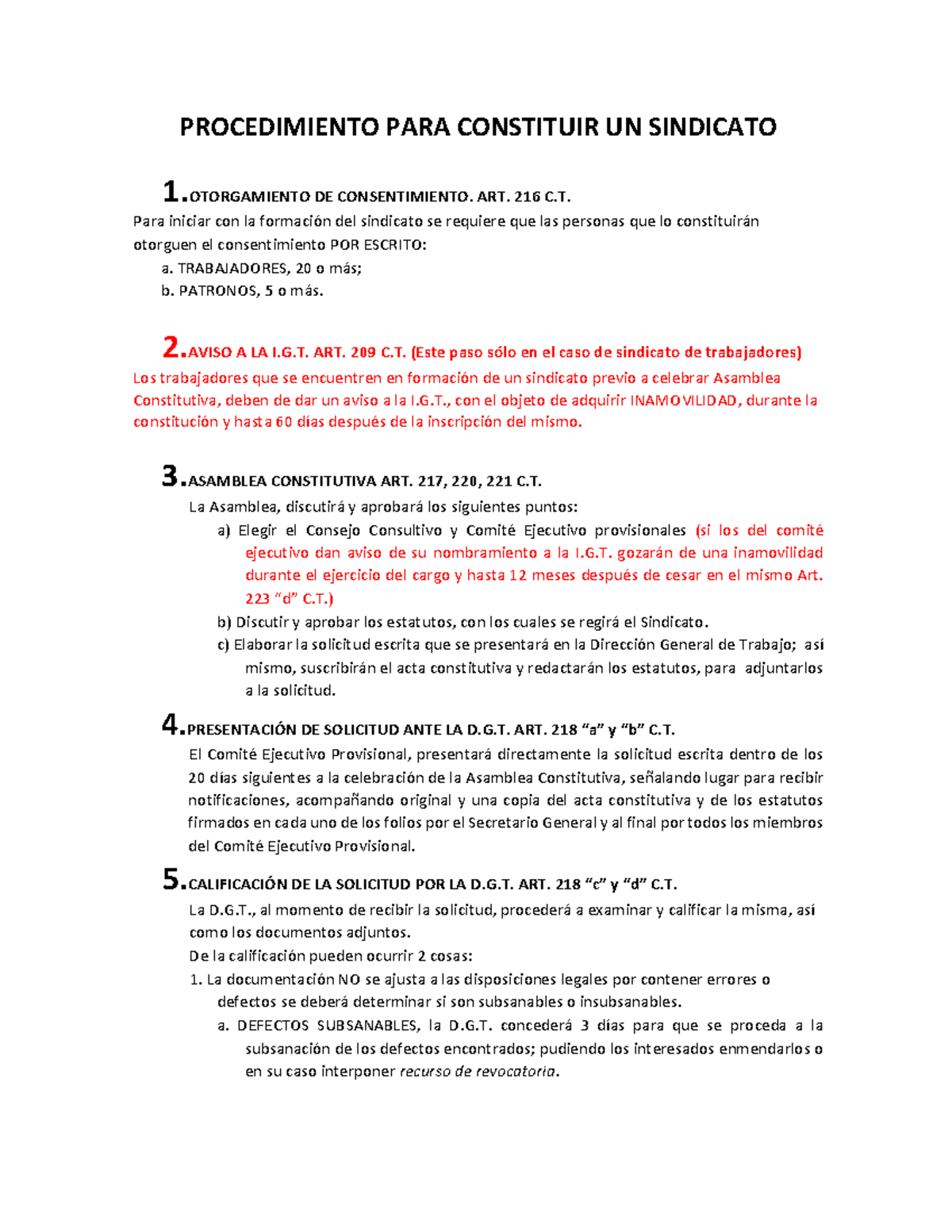 COMO Constuir UN Sindicato - PROCEDIMIENTO PARA CONSTITUIR UN SINDICATO ...