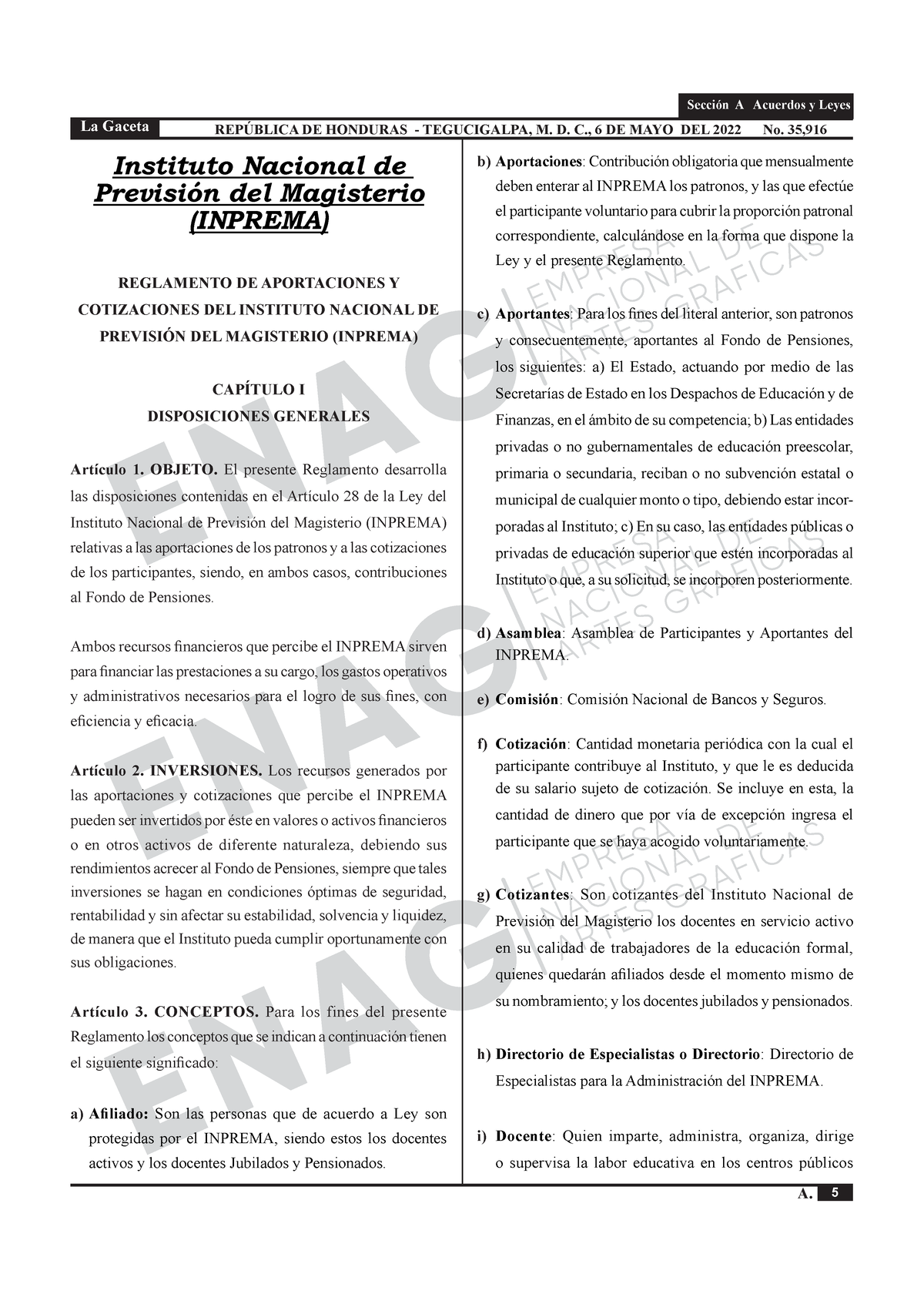 Reglamento Aportaciones Cotizaciones Inprema - 5 La Gaceta REPÚBLICA DE ...