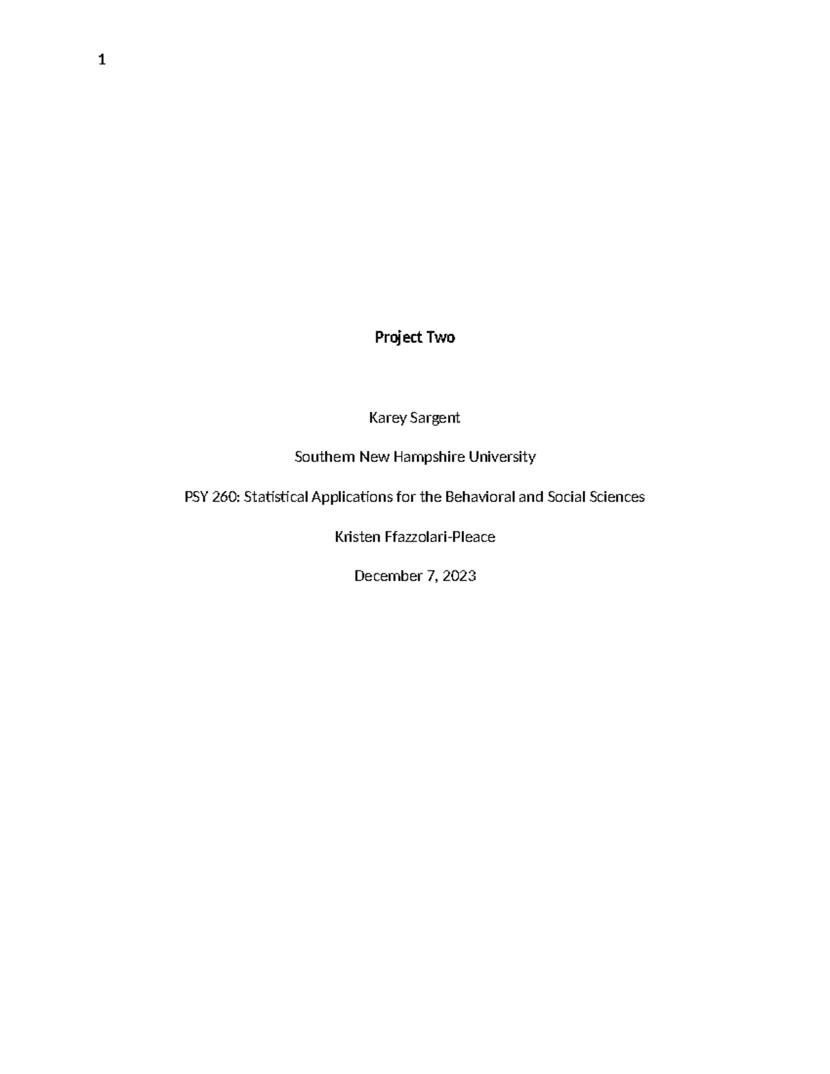 PSY260 Project Two - 1 Project Two Karey Sargent Southern New Hampshire ...