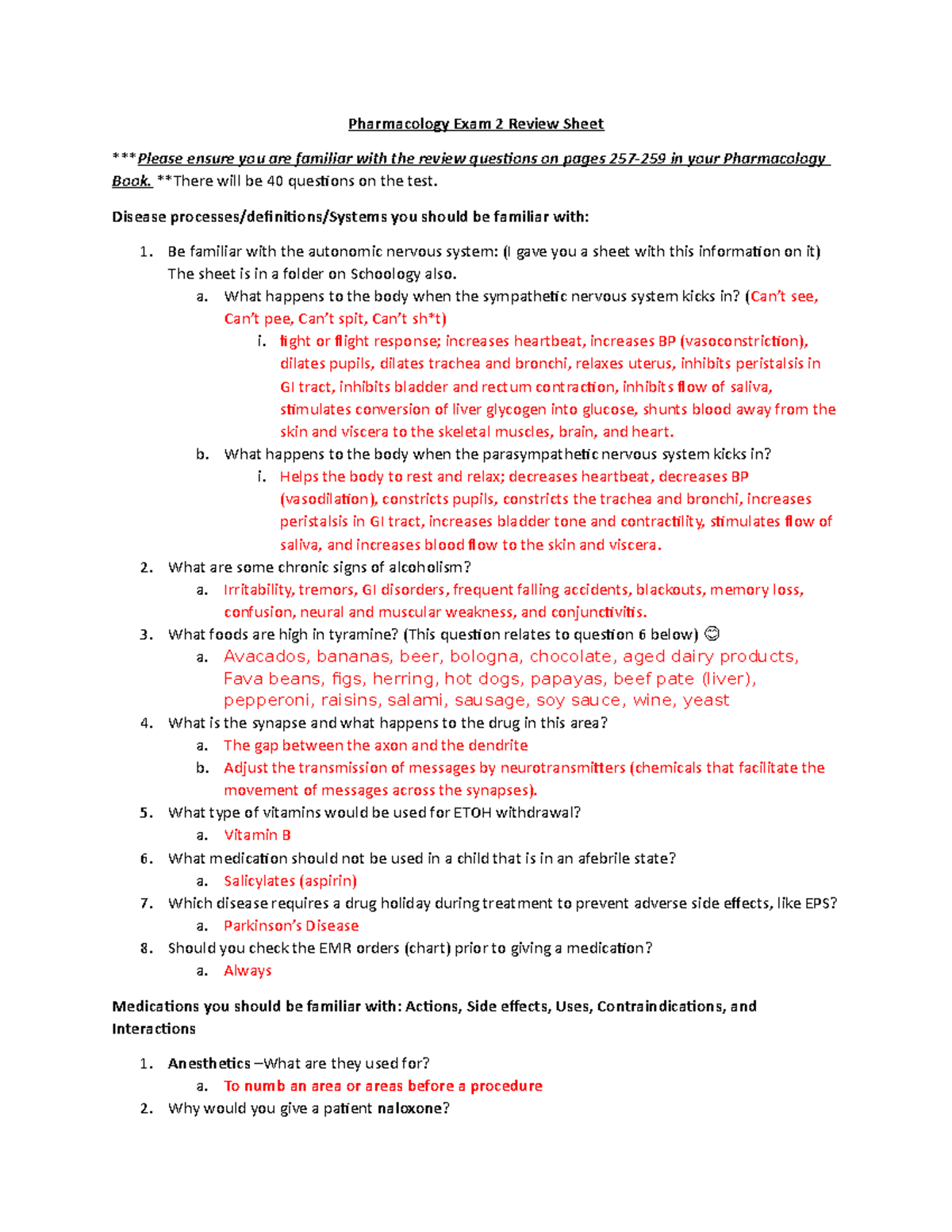 Pharmacology+Exam+2+Review+Sheet - vnsg 2302 - Studocu