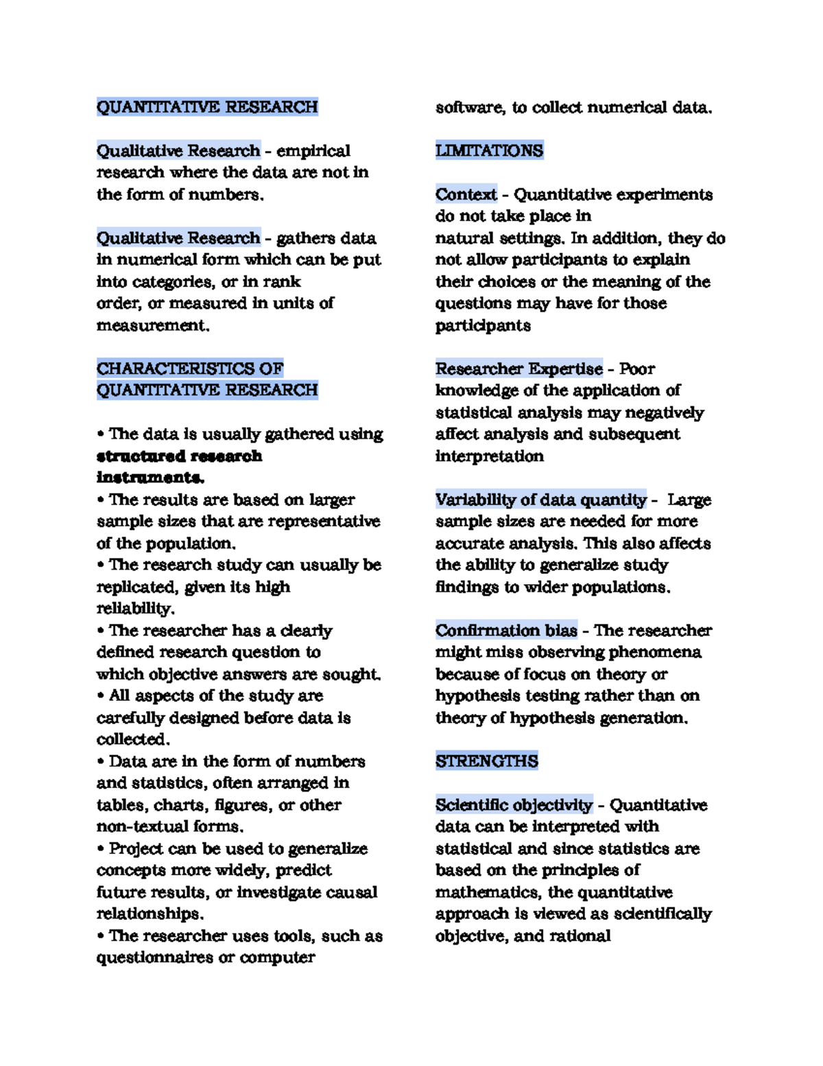 Pracres-crammed-reviewer - QUANTITATIVE RESEARCH Qualitative Research ...