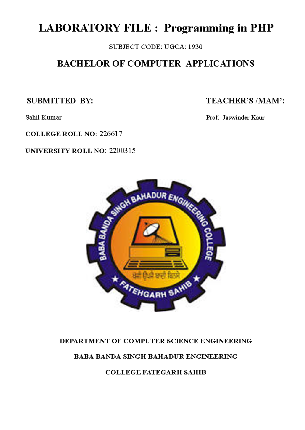 Laboratory FILE - PHP Programming (5th Sem) - LABORATORY FILE ...