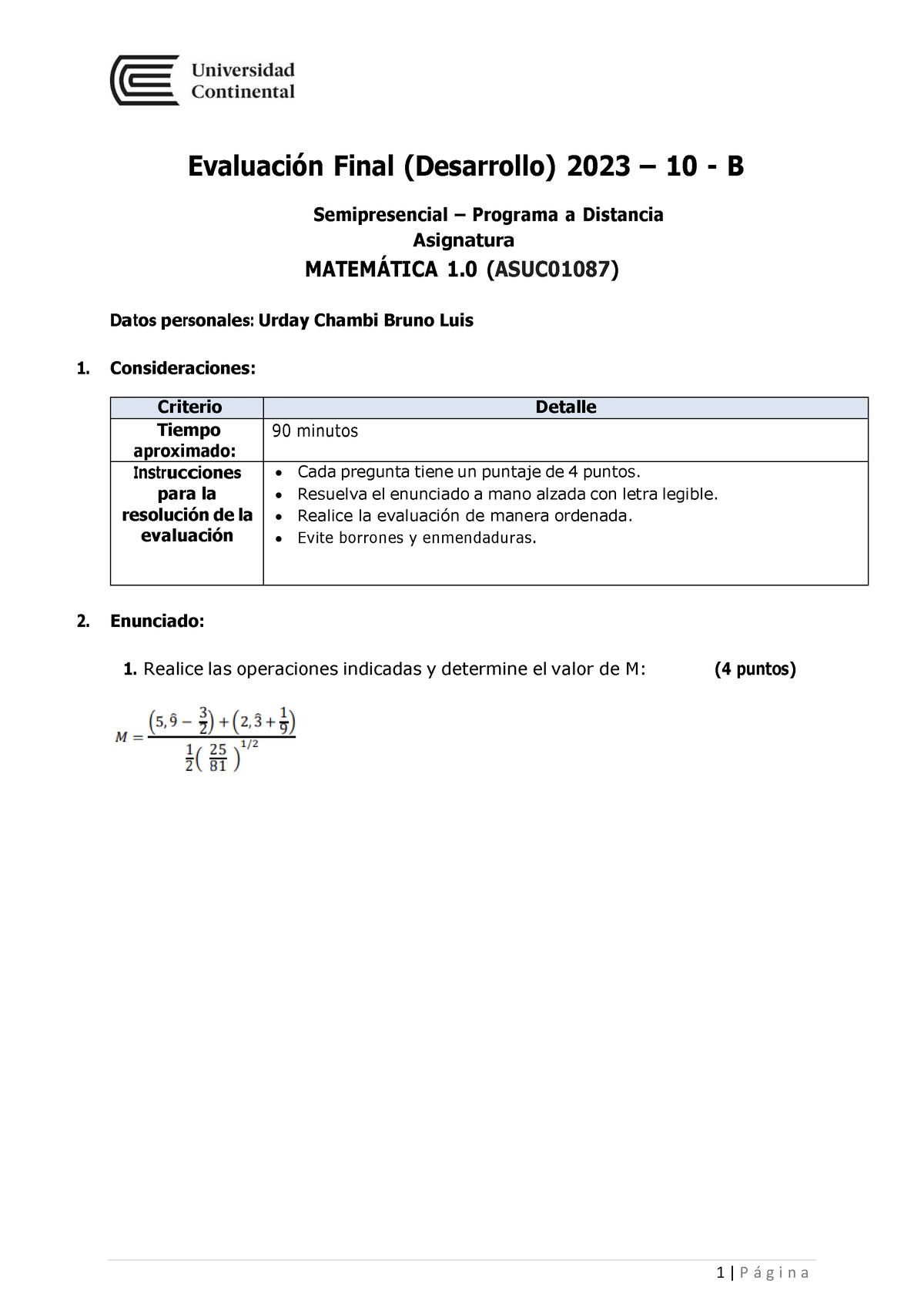 Evaluación Final Matemática 1.0 - Matemática 2.0 - Studocu