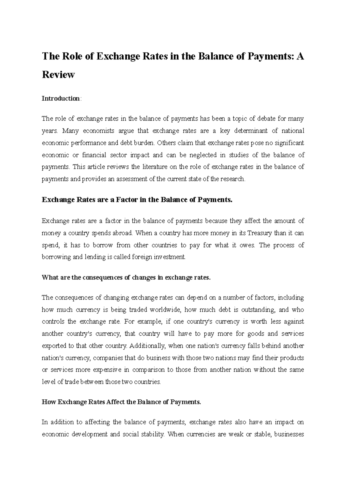 the-role-of-exchange-rates-in-the-balance-of-payments-many-economists