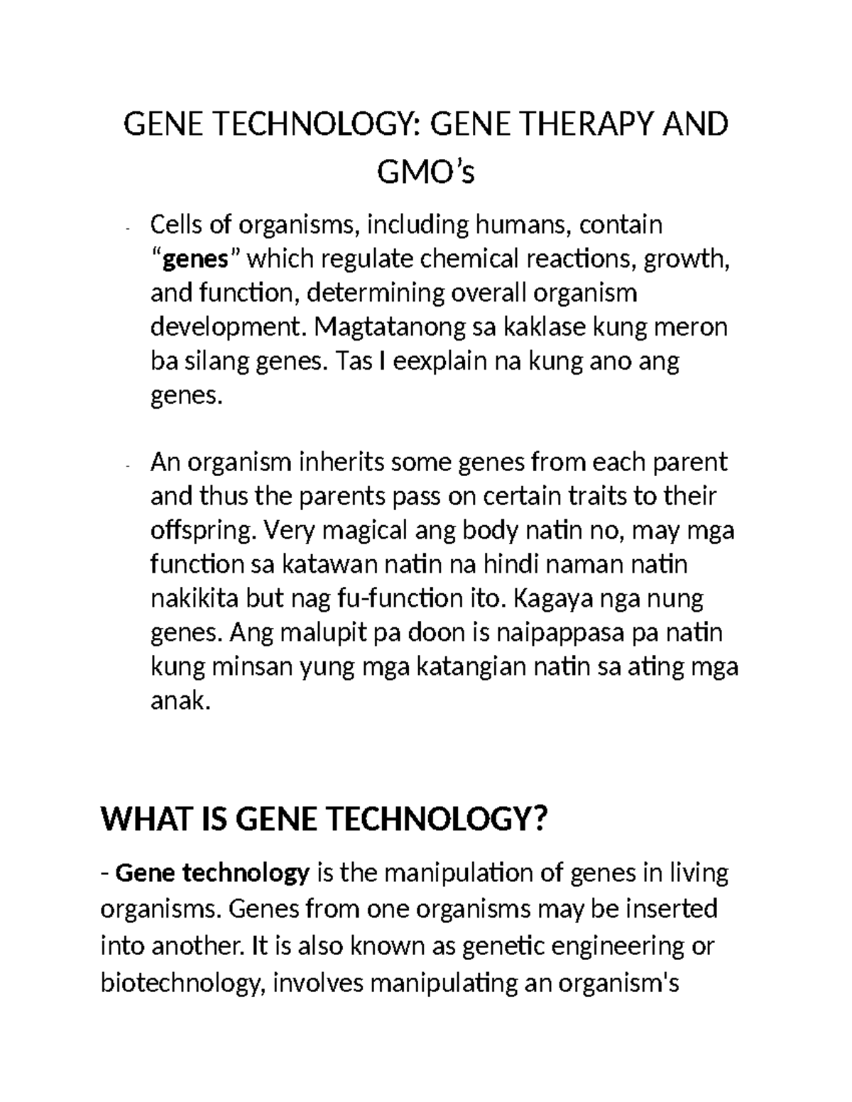 STS Report GENE Technology - GENE TECHNOLOGY: GENE THERAPY AND GMO’s ...