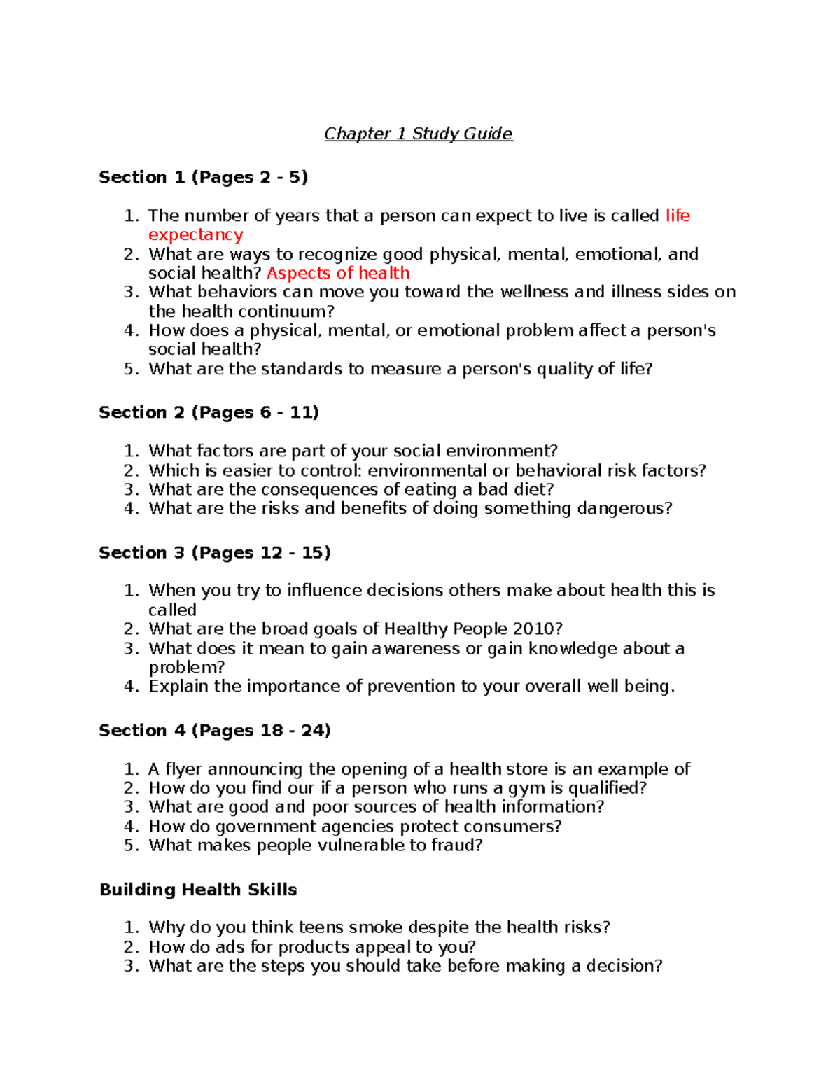 Document - Notes - Chapter 1 Study Guide Section 1 (Pages 2 - 5) The ...
