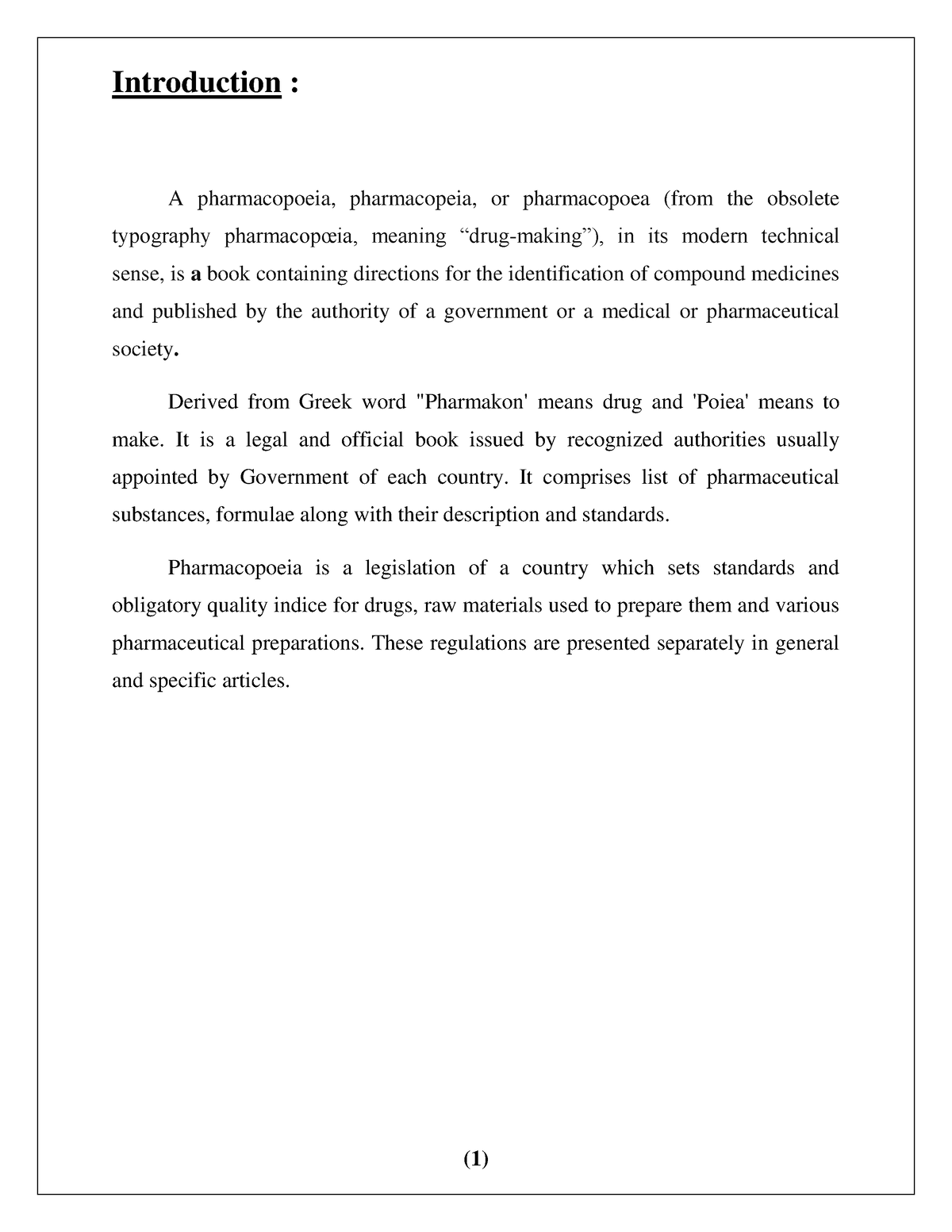 history of pharmacopoeia assignment