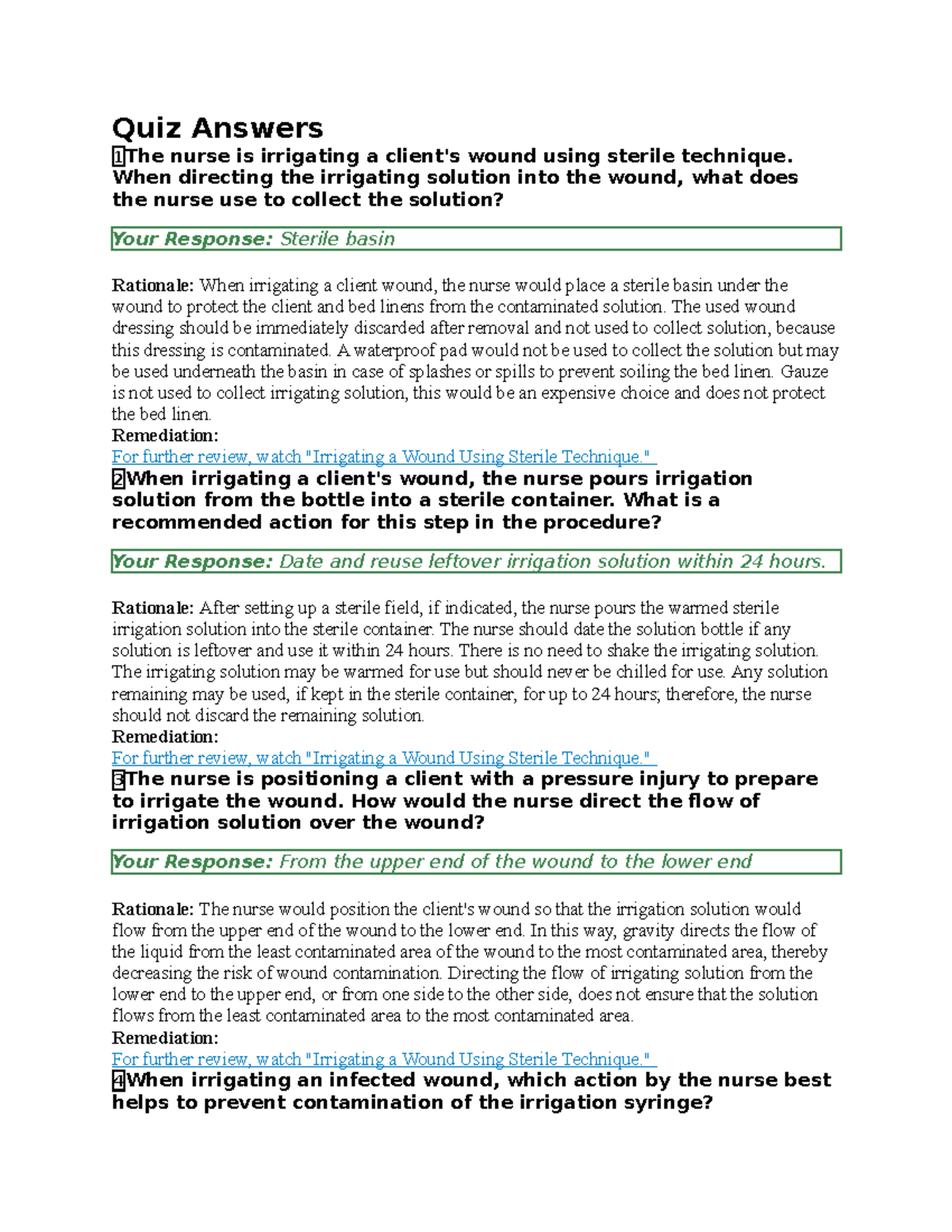 Wound Irrigation PrepU Assignment Quiz - Quiz Answers 1 The Nurse Is ...