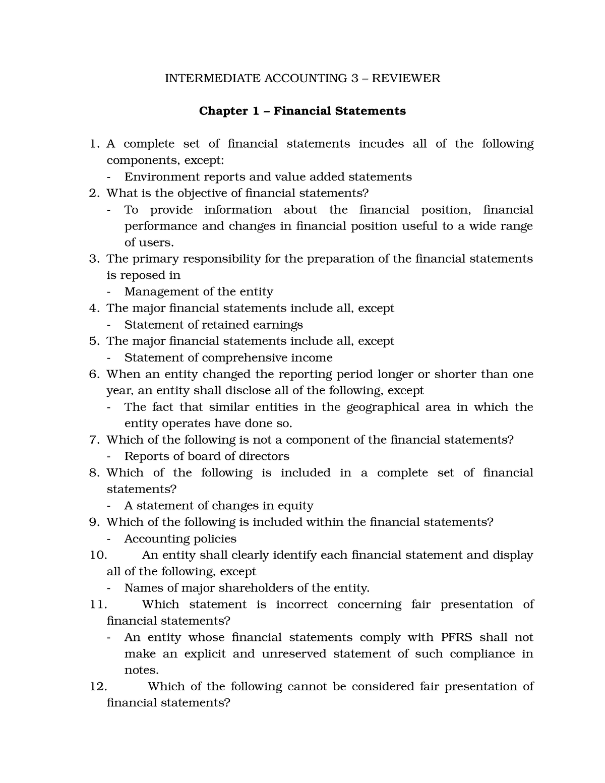 Intacc Theory FOR EXAM 1 - INTERMEDIATE ACCOUNTING 3–REVIEWER Chapter1–FinancialStatements 1 .A ...