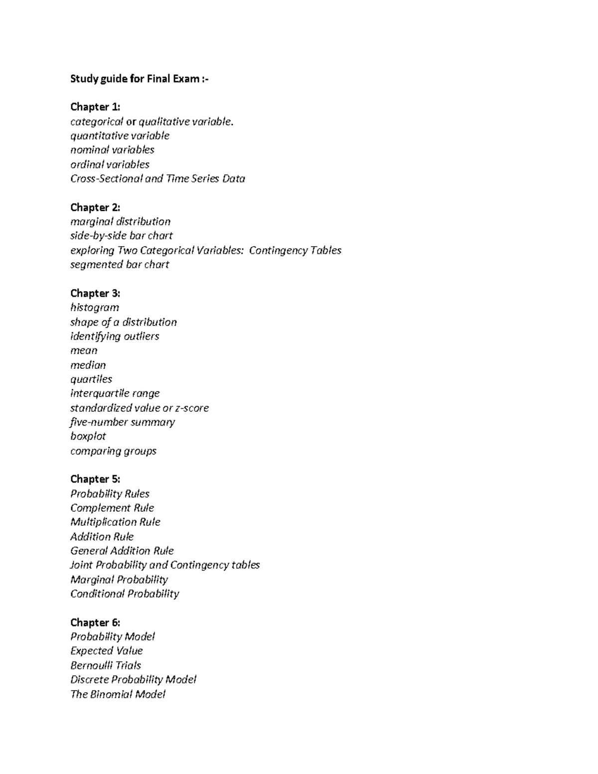Study guide for Final Exam - quantitative variable nominal variables ...