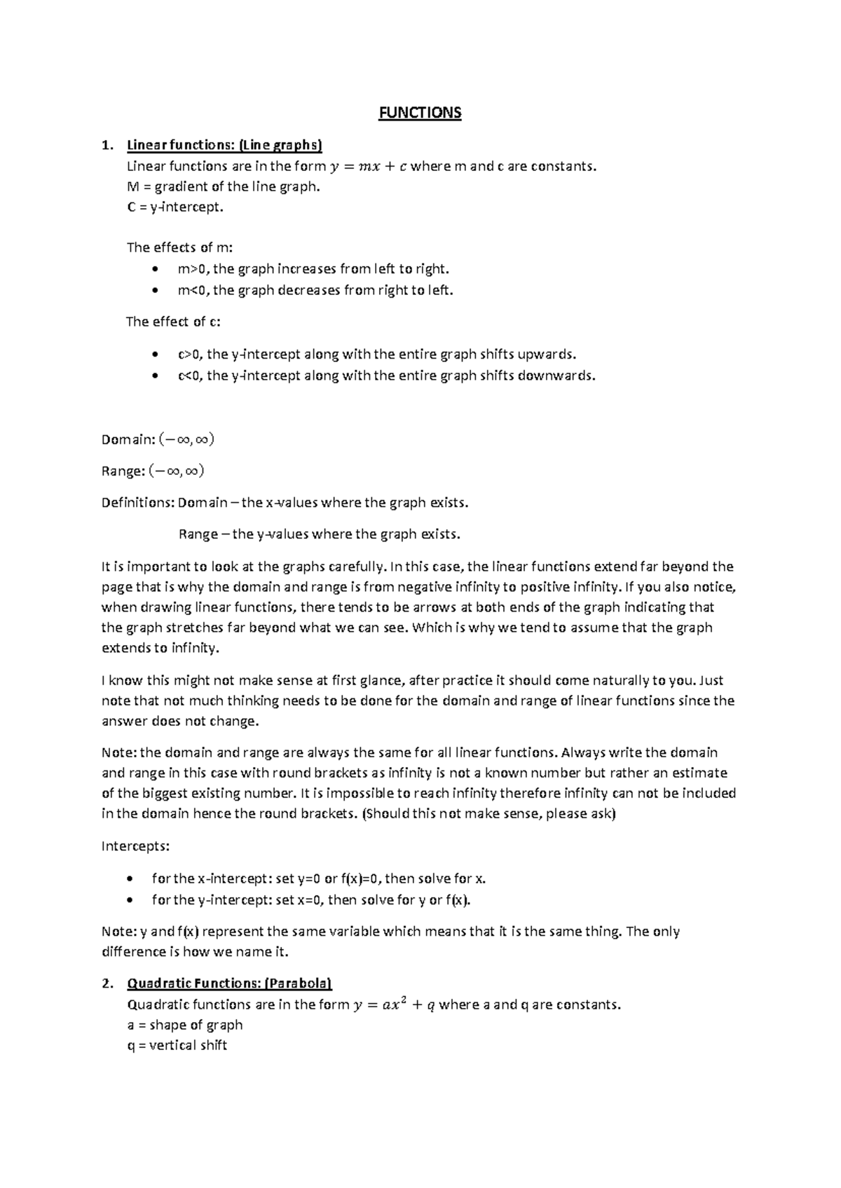 GR 10 Functions - FUNCTIONS Linear functions: (Line graphs) Linear ...