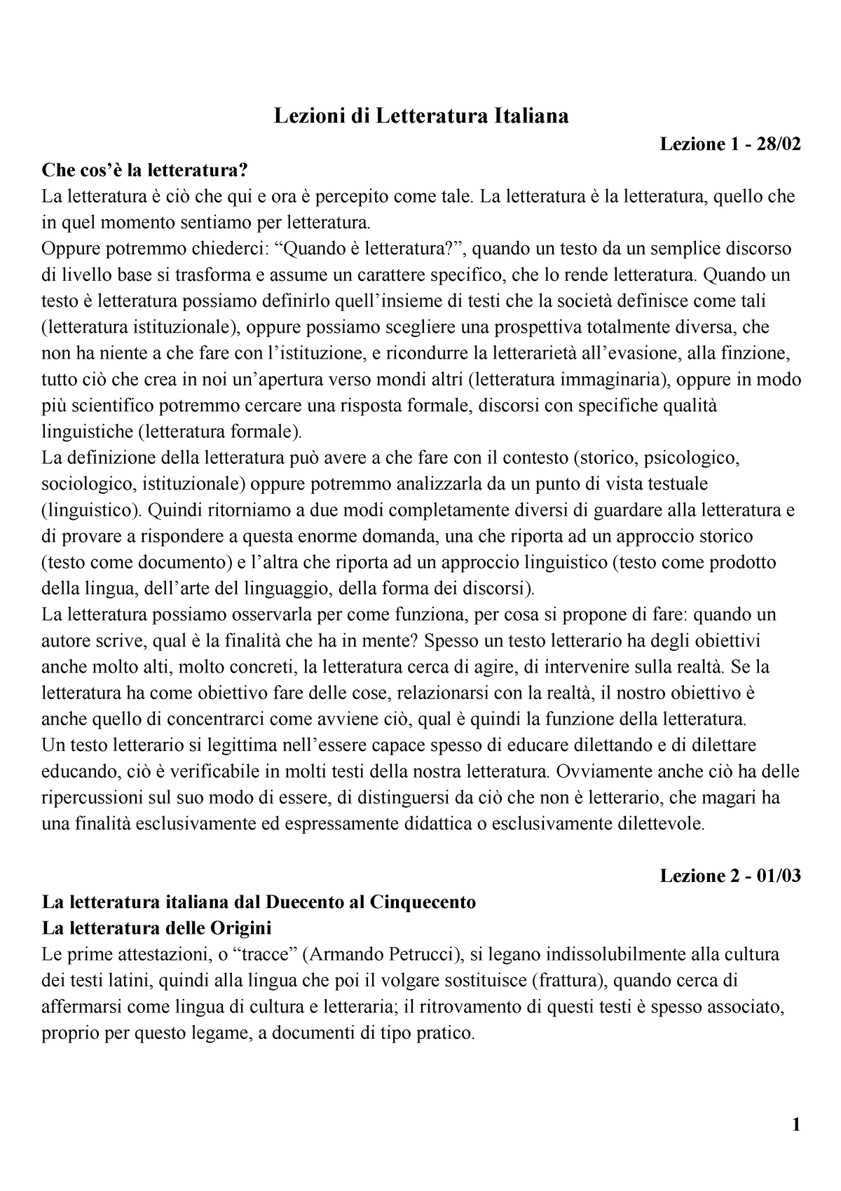 Lezioni di Letteratura Italiana - Documenti Google - Lezioni di Letteratura  Italiana Lezione 1 - 28/ - Studocu