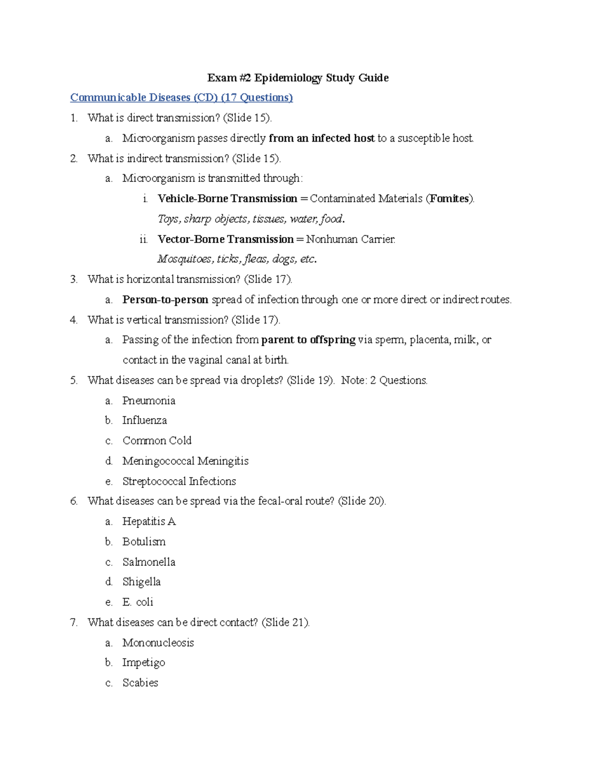 Exam #2 Epidemiology Study Guide - Exam #2 Epidemiology Study Guide ...