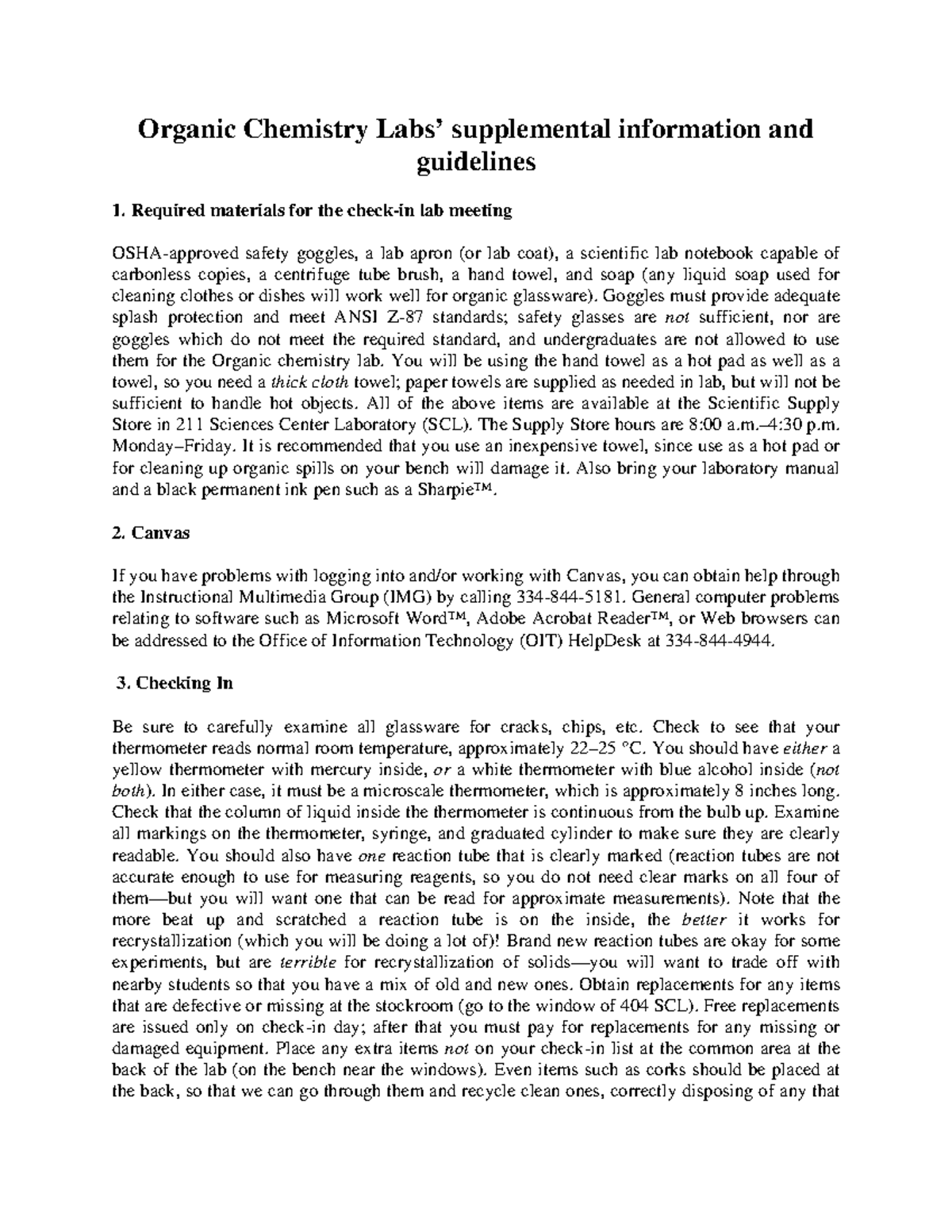 OCL supplemental info and guidelines 1 - Organic Chemistry Labs ...