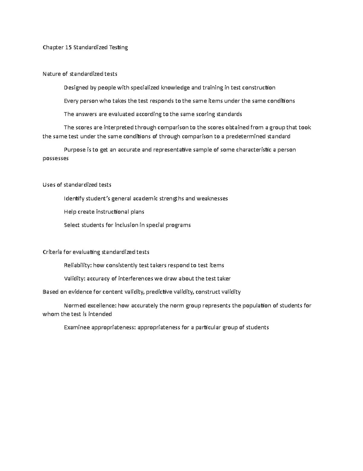 Chapter 15 Standardized Testing - Chapter 15 Standardized Tesing Nature ...