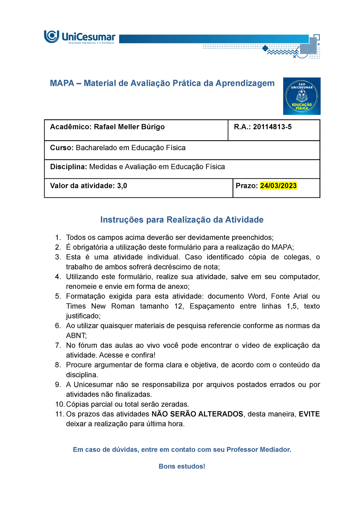 Mapa Das Medidas Mapa Material De Avaliação Prática Da Aprendizagem Instruções Para 5899