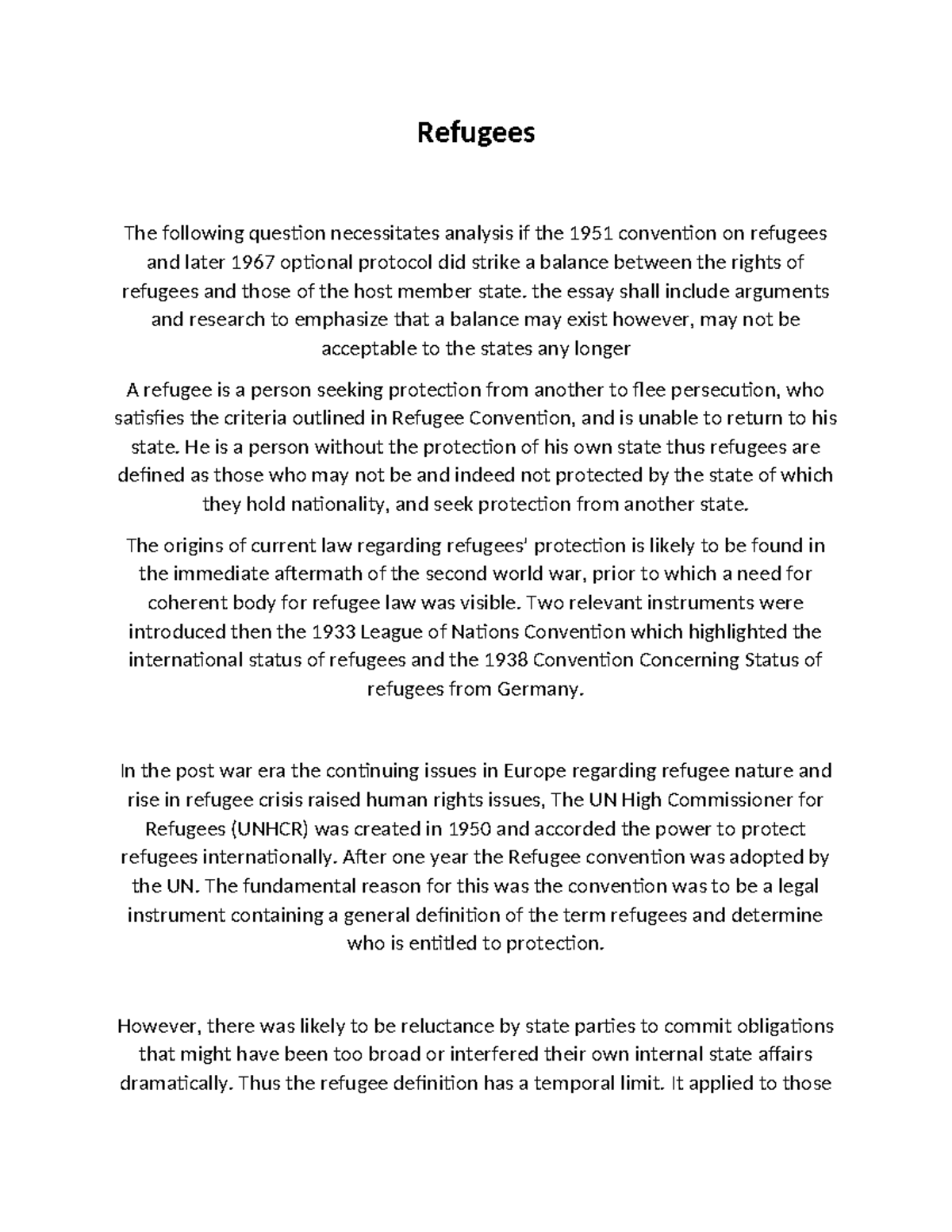 Refugees - answers - Refugees The following question necessitates ...