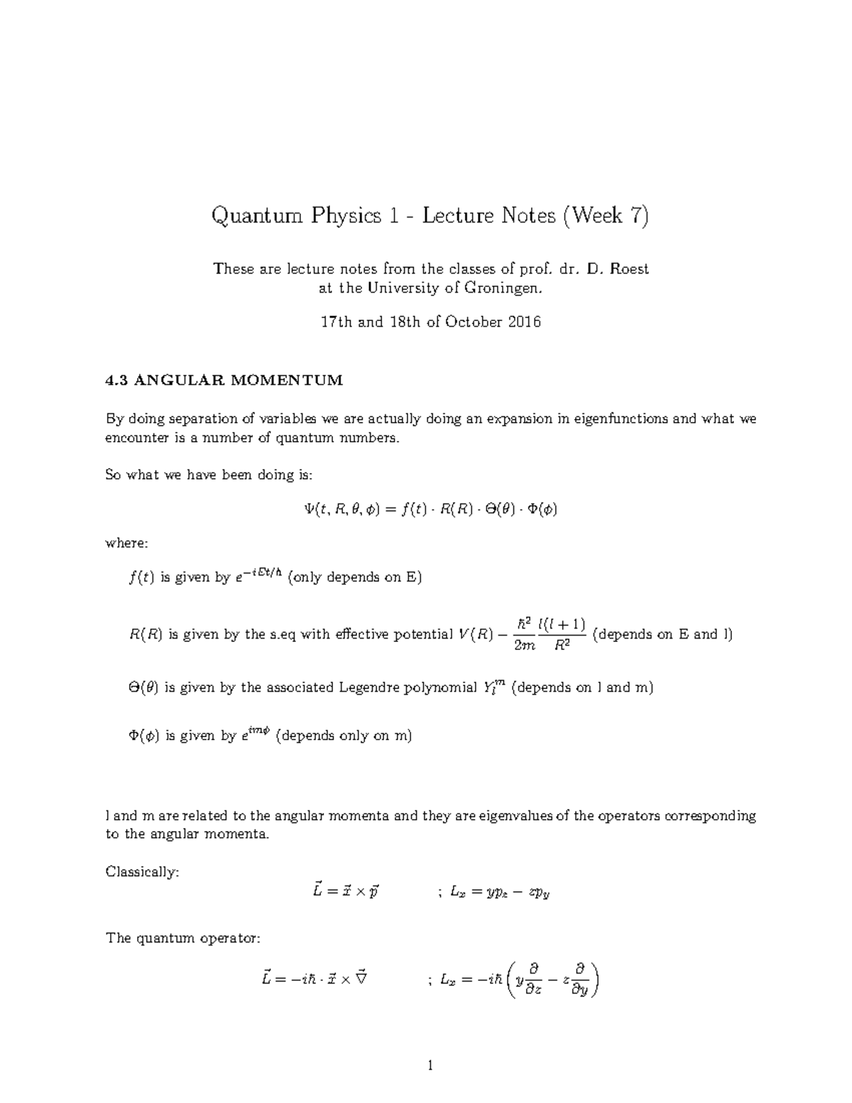 Quantum Physics 1 Lecture Week7 - Quantum Physics 1 - Lecture Notes ...