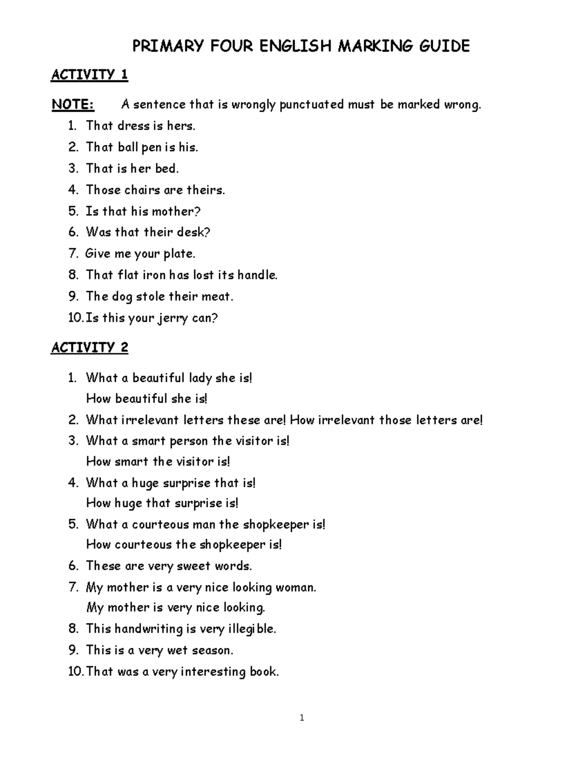 P.4 English Marking Guide answers and guide PRIMARY FOUR ENGLISH