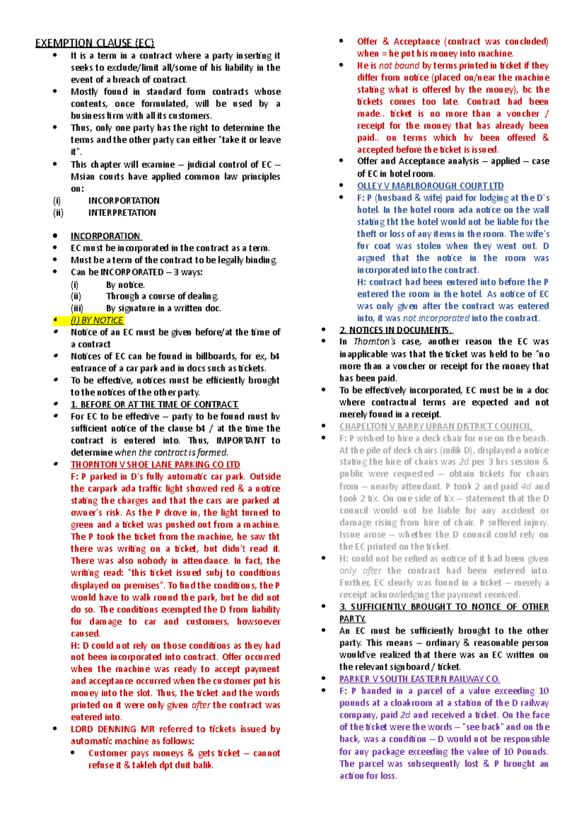 Exemption Clause study notes EXEMPTION CLAUSE (EC) It is a term in