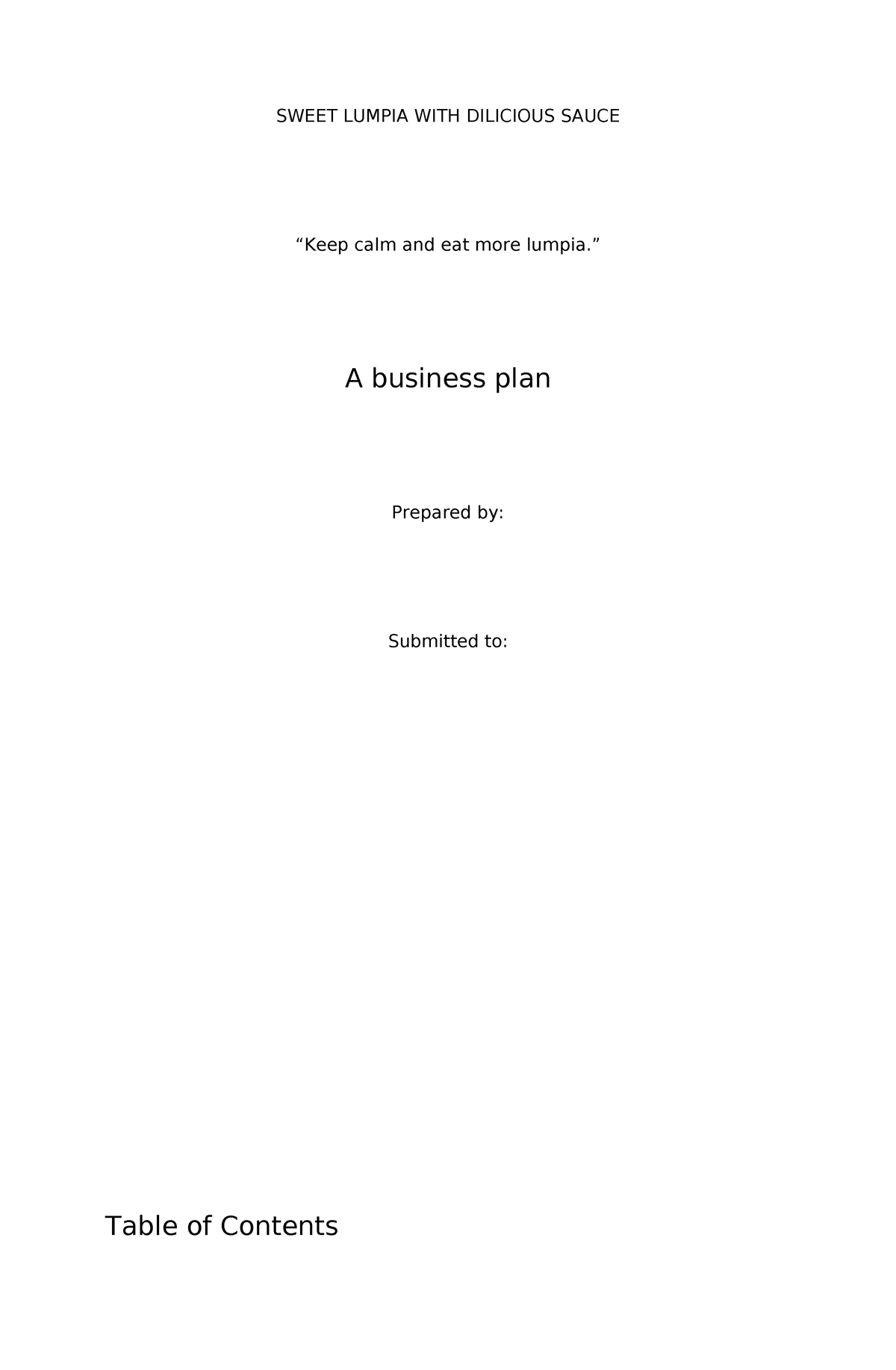 business plan sample for lumpia