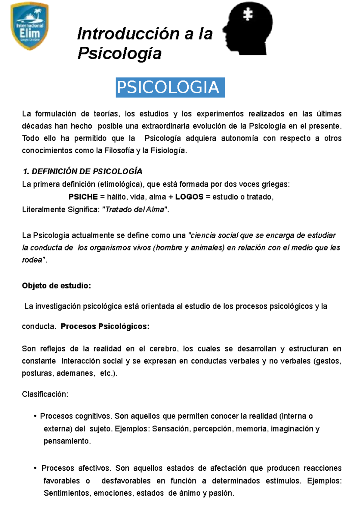 Boletín 1 - Introducción A La Psicología - Introducción A La Psicología ...