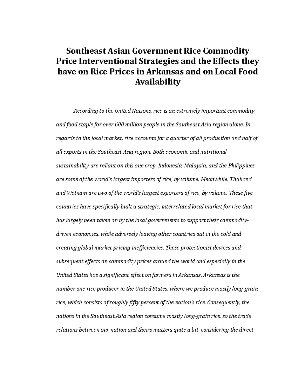 Asian Rice Economy Honors Project - Southeast Asian Government Rice ...