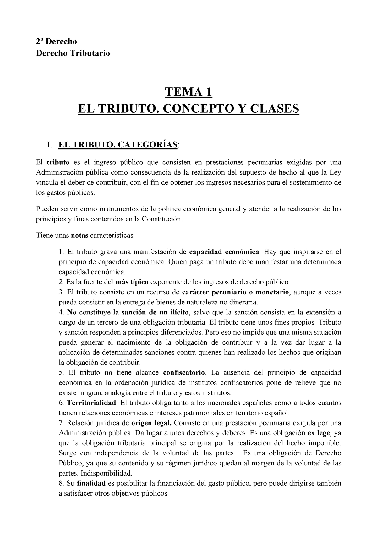 Tema 01. Derecho Tributario - 2º Derecho Derecho Tributario TEMA 1 EL ...