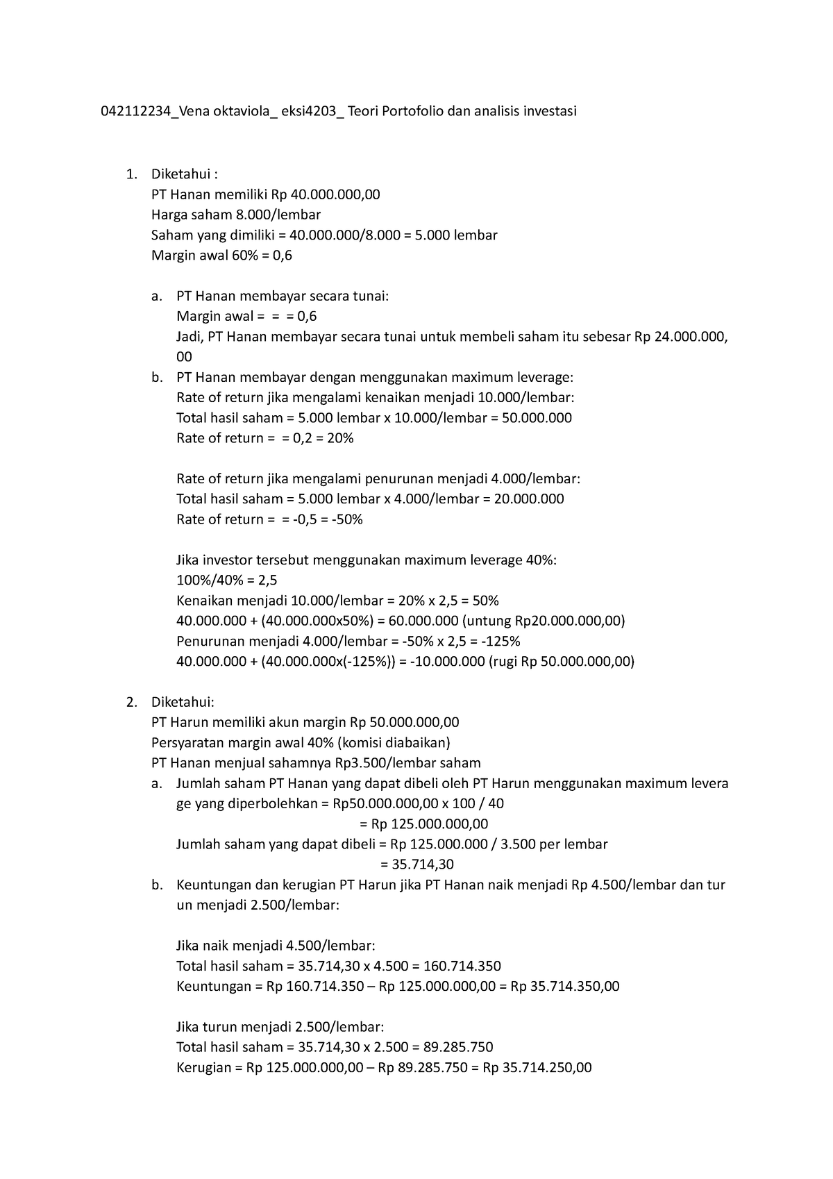 Vena Tugas Teori Portofolio Dan Analisis Investasi 043007641 ...