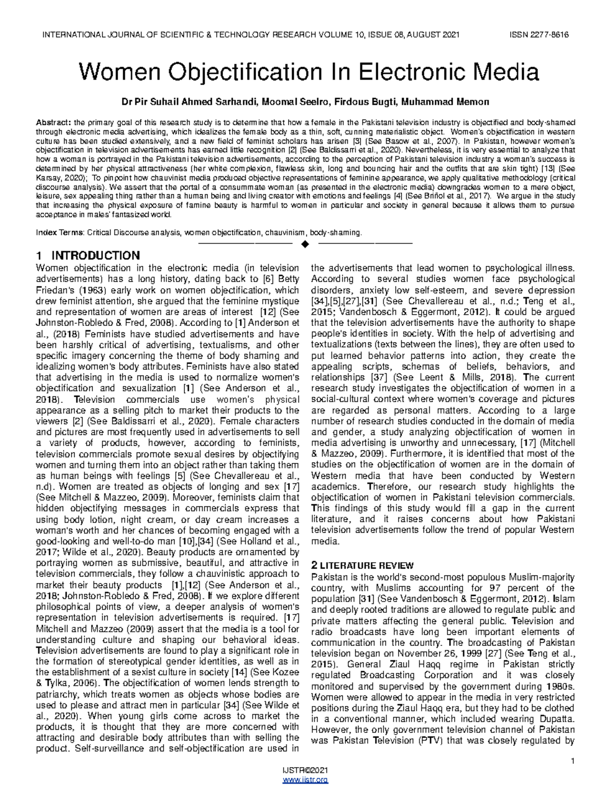 Women Objectification In Electronic Medi - 1 IJSTR© Women ...