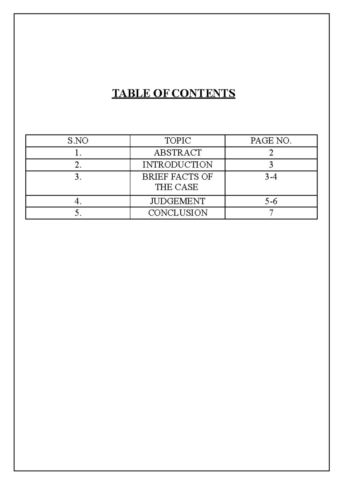 M.C. Mehta vs UOI - TABLE OF CONTENTS S TOPIC PAGE NO. 1. ABSTRACT 2 2 ...